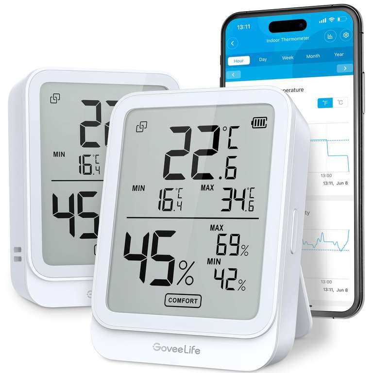 GoveeLife Digitales Thermometer-Hygrometer B5104 mit BT und Home Assistant Anbindung [3er Pack schwarz]