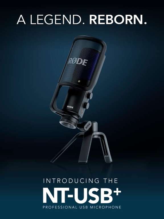 RØDE NT-USB+ Kondensatormikrofon (SPL max. 118dB, 20Hz-20kHz, mit Tischstativ & Popschutz, Kopfhöreranschluss, 3.5mm) für 159€ (Amazon)