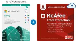 15 Monate Microsoft Office 365 Family + 12 Monate McAfee Total Protection oder Norton 360