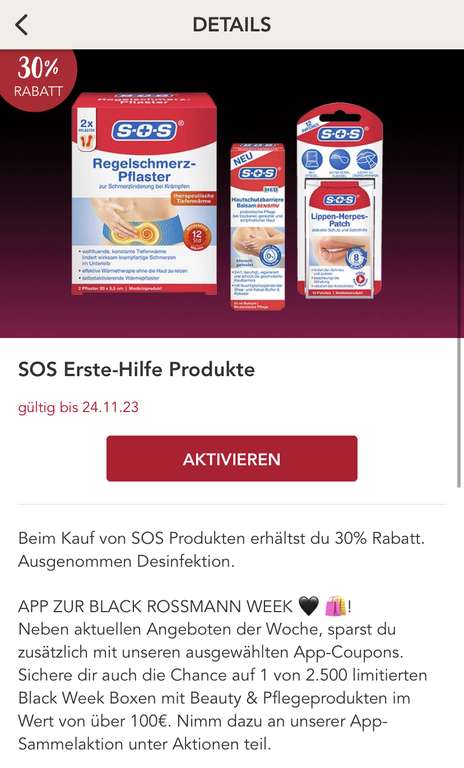 Rossmann SOS Produkte 30% (App und online)