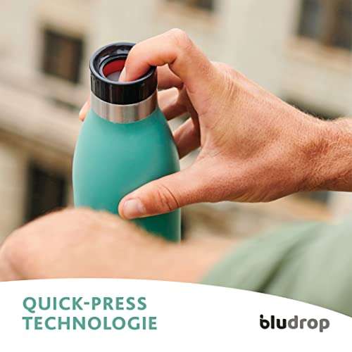 Emsa N31107 Bludrop Sleeve Trinkflasche | 0,5 L(17,99€) oder 0,7 L (24,99€) | 100 % dicht | Quick-Press Verschluss | Petrol | Prime