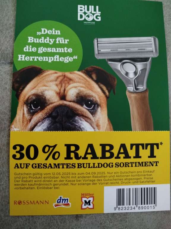 Bulldog Rasierer 50% Rabatt + 10% Rossmann Gutschein | mydealz