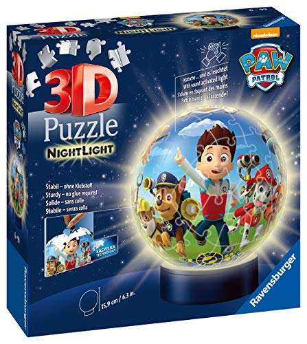 Ravensburger 3D Puzzle 11842 - Nachtlicht Puzzle-Ball Paw Patrol - 72 Teile - ab 6 Jahren, LED Nachttischlampe (Prime)