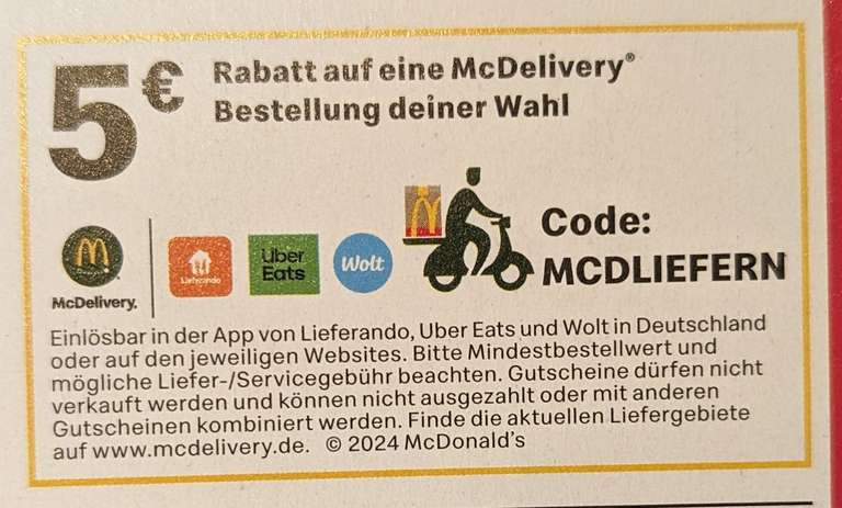 McDonald's: 5€ Rabatt auf eine McDelivery Bestellung deiner Wahl