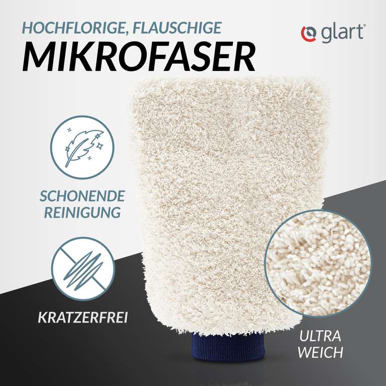 (Prime) Glart Mikrofaser Waschhandschuh 3er Set, für professionelle Autopflege, 100% kratzfreie & schonend, Ultra weich & extrem saugstark