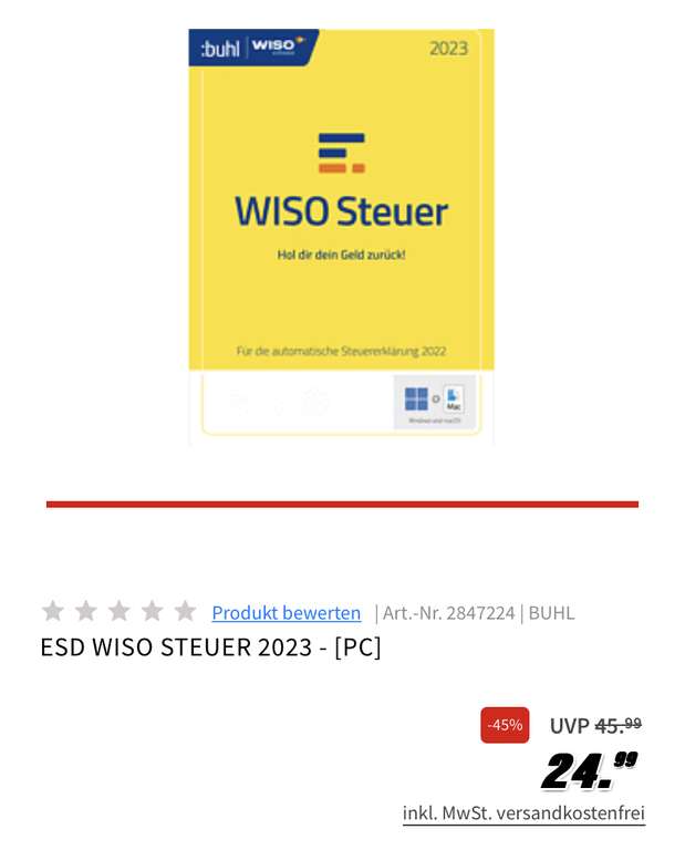 Wiso Steuer 2023 digital Download Mediamarkt