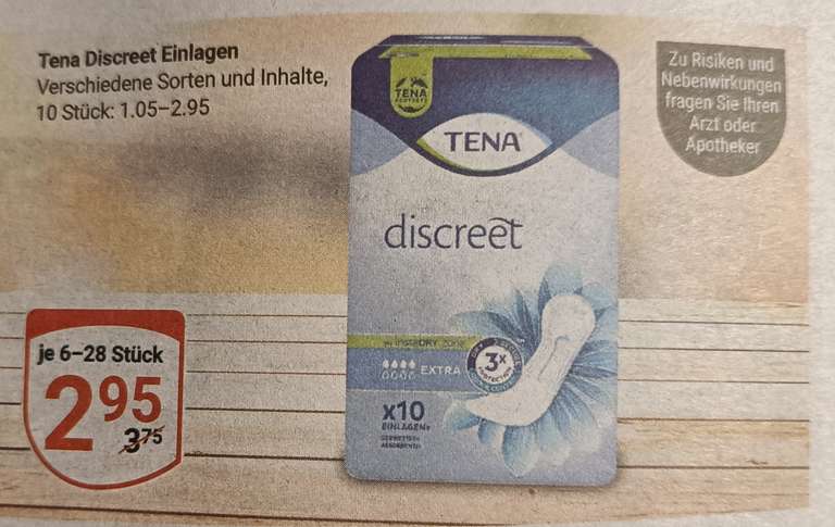 TENA Discreet Einlagen versch. Sorten & Inhalte für 0,95 € (Angebot + Coupon) [Globus]