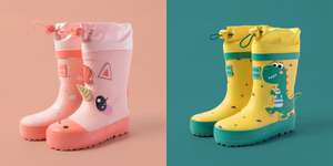 Kinder Gummi-/ Regenstiefel in zwei Ausführungen: Einhorn (pink) / Dino (gelb) [ochama Neukunden: 5,99€ / Bestandskunden: 10,99€)