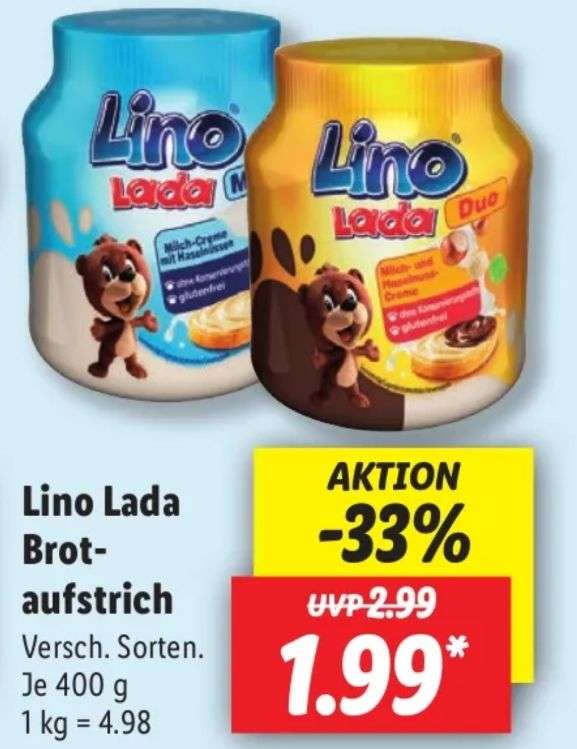 [OFFLINE Lidl] Lino Lada Milch- und Haselnuss-Creme Brotaufstrich 400g