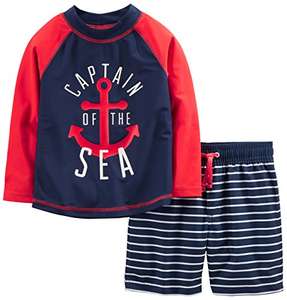 Simple Joys by Carter's Baby-Jungen Swimsuit Trunk and Rashguard Set - Prime