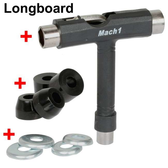 Longboard Mach1 (verschiedene Designs) + T-Tool + 4er Set 85A Bushings für unter 90 Euro