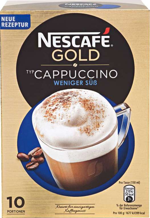 NESCAFÉ GOLD Cappuccino weniger süß , Cremig Zart oder entkoffeiniert 125g, 10 Stück mit Kaufland Card für 2,19 Euro