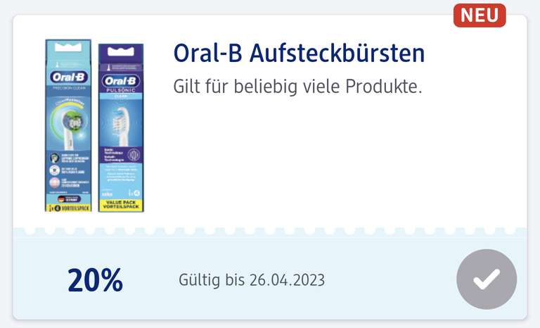 [dm App] Oral-B Aufsteckbürsten u.a. Pulsonic Clean (8 Stück) / personalisierter App-Coupon -20% / Abholung