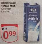 3x Weihenstephan Haltbare Milch 3,5%/1,5% für effektiv 0,66 € pro 1l-Packung (Angebot + Coupon) [Globus]