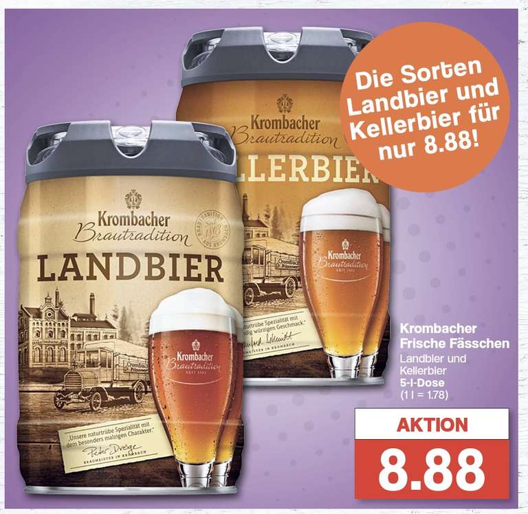 Famila Nordwest Krombacher Frische Fässchen Landbier oder Kellerbier im 5 Ltr. Fass für 8,88€