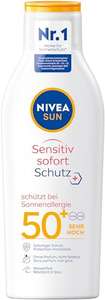Nivea Sun Sensitiv Sofortschutz Sonnenlotion SPF50+ 200 ml (Sonnencreme für den Körper, LSF 50+) [Prime/Packstation]