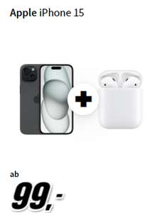 Apple iPhone 15 + Air Pods 2 - Vodafone green LTE 70GB Aktion mtl 49,99€ - 99€ Zuzahlung