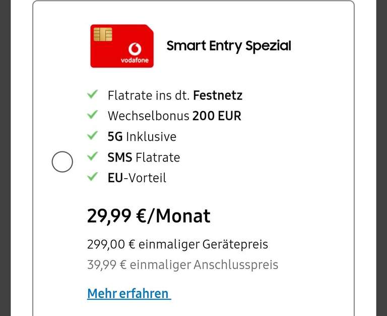 [Samsung Store - CB/Unidays] Galaxy S24+ PLUS 256GB / Vodafone Smart Entry 5G 20GB (25GB young) eff. 0,99€ mtl.