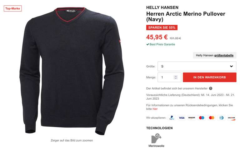 Helly Hansen Arctic Merino Pullover für Herren (Navy)
