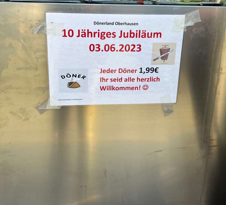 1.99€ jeder Döner 10 Jährigers Jubiläum Dönerland Oberhausen