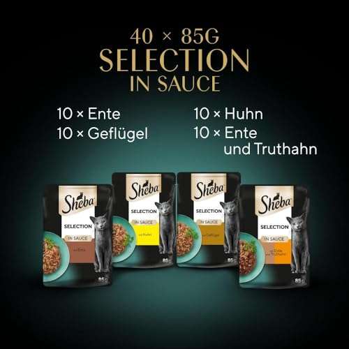 Sheba Selection in Sauce 40x85g Portionsbeutel Geflügel Variation mit Ente, Huhn, Geflügel und Truthahn. Prime Spar-Abo