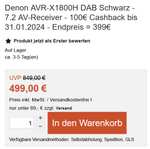 Denon X1800H DAB für effektiv 399€ (inkl. Cashback); 384,03€ mit Vorkasse bei Hidden Audio
