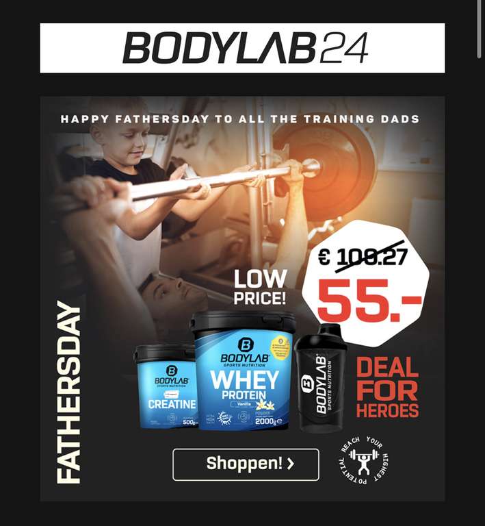 2kg Bodylab Whey + 500g Creapure Deal (inkl. Shaker und kostenloser Versand)
