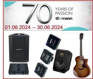 [Thomann] 70 Jahre Jubiläumsangebote im Juni 2024 | Taylor 424ce , ADAM Audio S2V, RODE Wireless GO II , BOSE S1 Pro System , ...