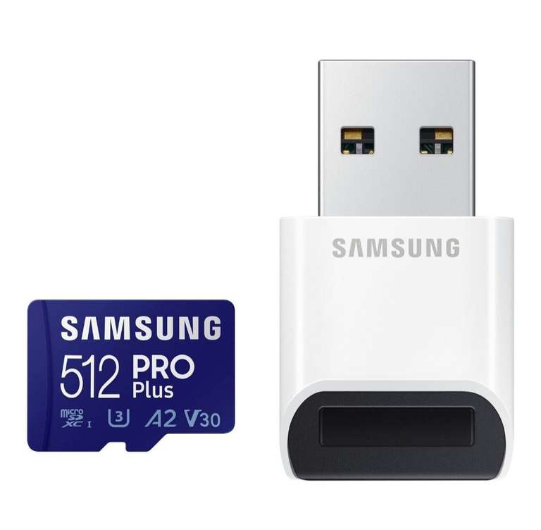 Samsung PRO Plus 512GB microSDXC Full HD & 4K UHD inkl. USB-Kartenleser Speicherkarte 512 GB, UHS Class 10, 160 MB/s Lesen