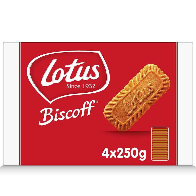Lotus Biscoff | Original Karamellisierter Keks | Einzigartiger Knuspriger Geschmack | Vegan | 4 x 250g | 1 kg (Prime Spar-Abo)