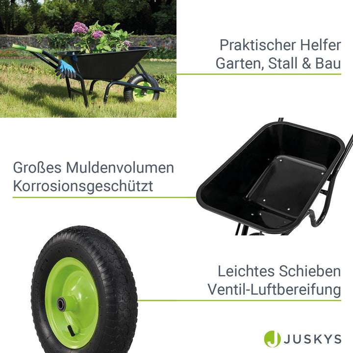 Jusky Garten-Schubkarre 100l/250kg in Schwarz