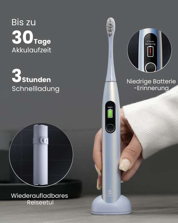 Oclean X Pro Digital Elektrische Zahnbürste mit 4 Bürstenköpfe & Reiseetui, Schallzahnbürste, 30 Tage Akkulaufzeit, 3 Modi