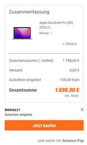 [NBB] Apple MacBook Pro 13" (M2, 2022) CZ16R-0110000 Space Grey (nur mit Amazon Pay)