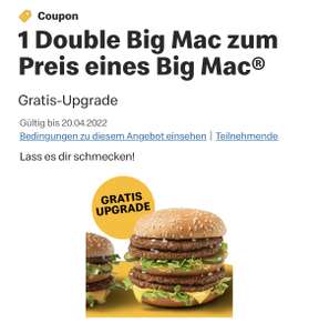 [McDonalds App] Double Big Mac zum Preis eines Big Mac (Gratis-Upgrade) - auch als Menü | zusätzlich: Gewinnspiel für einen gratis BigMac