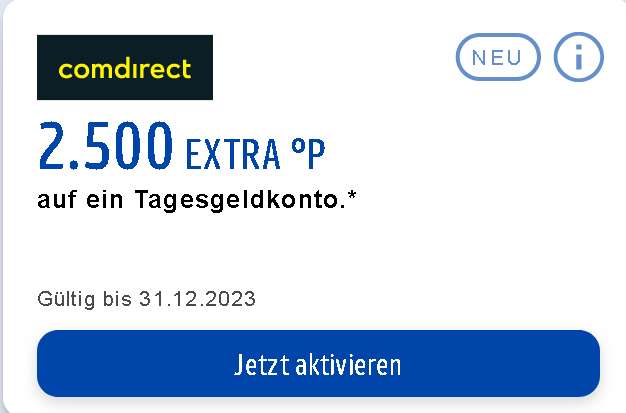 [Comdirect+Payback] 3.000 Punkte (30,- €) auf Tagesgeldkonto, 3,75 % p.a., 6 Monate, bis 1.000.000€, Neukunden; personalisiert