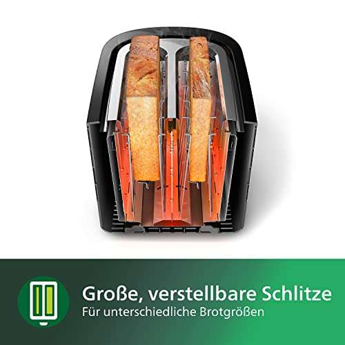 [Prime] Philips Toaster – 2 Toastschlitze, 8 Stufen, Brötchenaufsatz, Auftaufunktion, Liftfunktion, Abschaltautomatik, schwarz (HD2581/90)