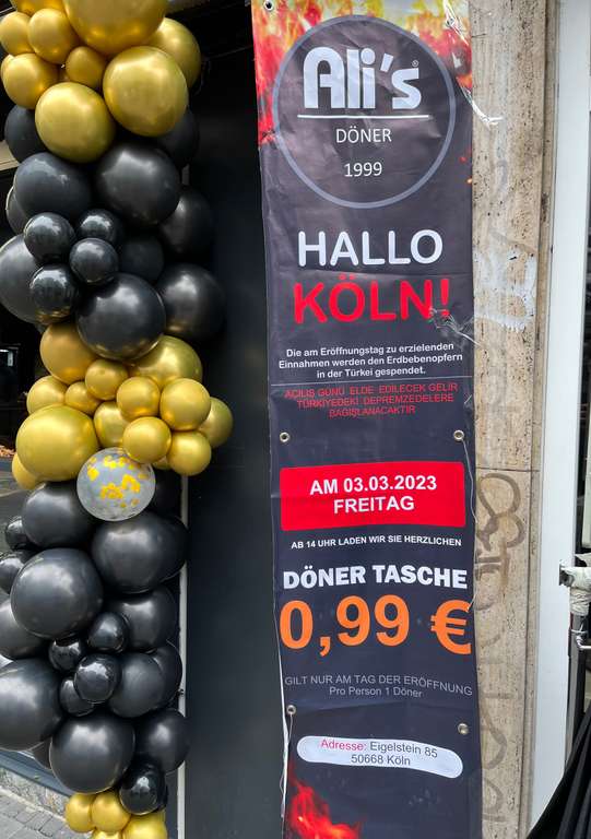 (Lokal Köln Eigelstein Ali's Döner) Döner Tasche für 0,99€