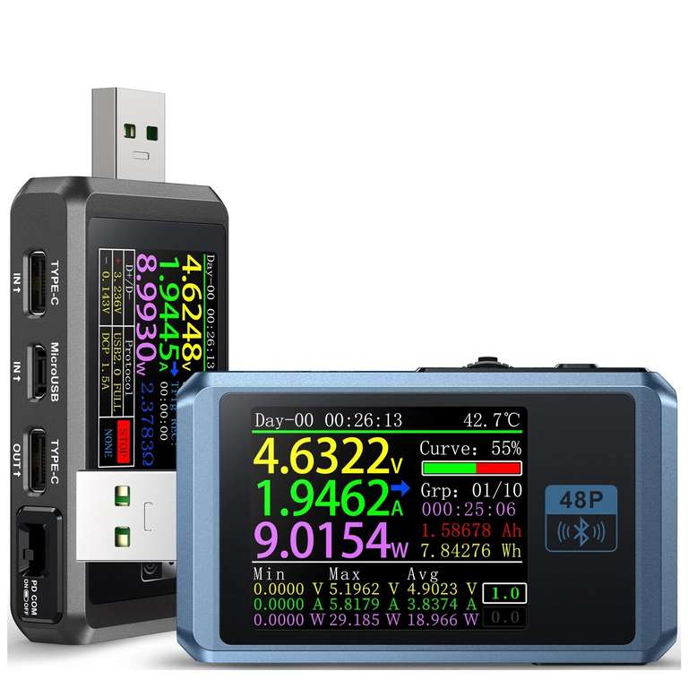 FNIRSI-FNB48P Amperemeter Voltmeter USB-Tester TYP-C Schnellladeerkennung