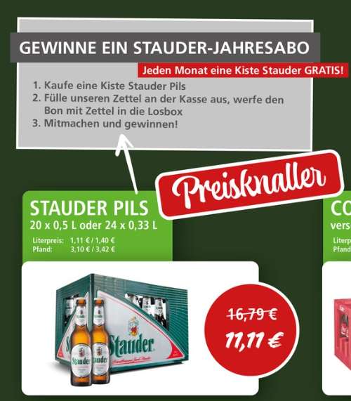 Stauder Pils Kiste Bier für unglaubliche 11,11€ (24x 0,33L oder 20x 0,5L) [Lokal in Bottrop]