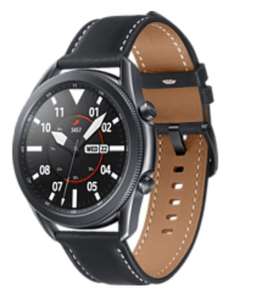 SAMSUNG Galaxy Watch3 45 mm Bluetooth Smartwatch Edelstahl Echtleder, Größe M/L (145 - 205 mm), Mystic Black/Black