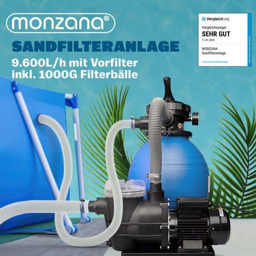 Monzana Sandfilteranlage 9.600 l/h mit Vorfilter und 1 kg Filterbällen