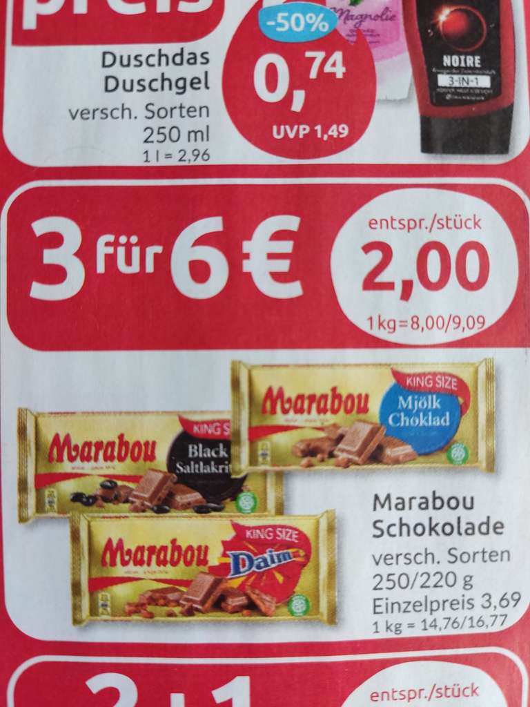 12x250g Marabou Schokolade für 22 Euro, z.B. Black Saltlakrits oder mit Daim, ~7,33€ pro kg bei [Budni]