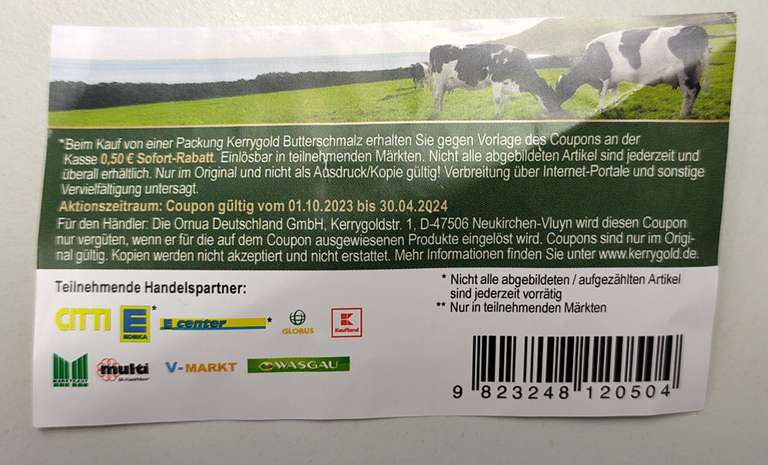 Kerrygold Butterschmalz 0,50€ Rabatt (Edeka, Globus, Kaufland, Marktkauf uvm.)