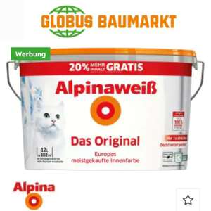 [Globus Baumarkt] Alpinaweiß Das Original 12 L weiß matt 20% Gratis Dispersionsfarbe