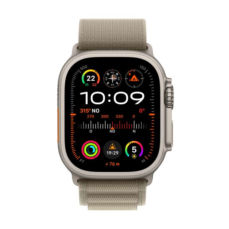 Apple Watch Ultra 2 49mm Titangehäuse und Alpine Loop Armband (Medium: 145-190mm)