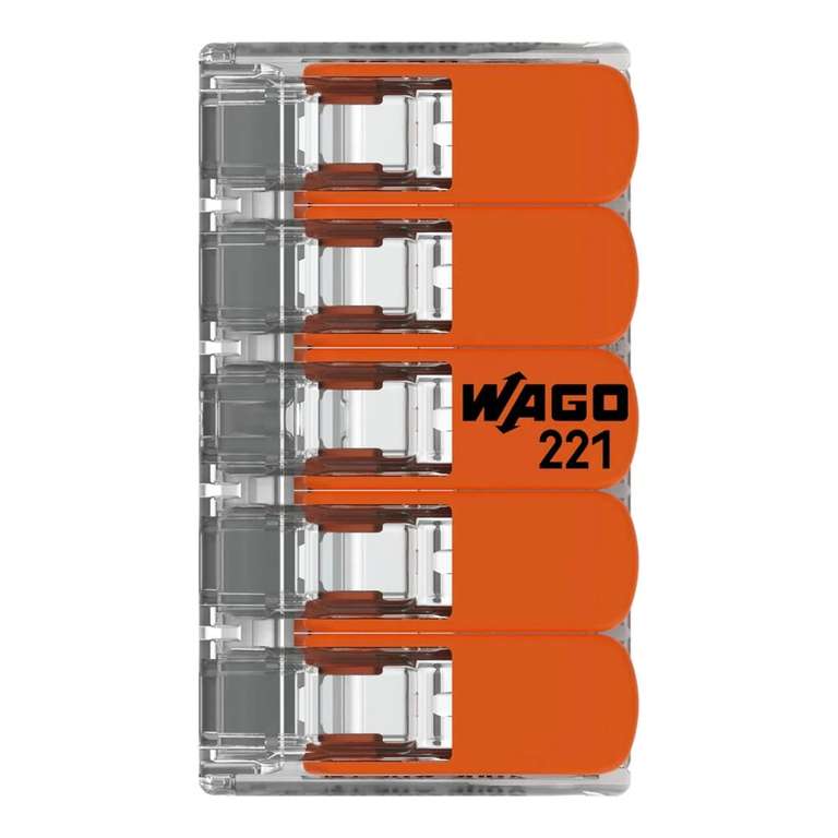 [Hornbach TPG] Wago 221-415 COMPACT Verbindungsklemme 4 mm² 5-Leiter alle Leiterarten Hebelklemme 25 Stück