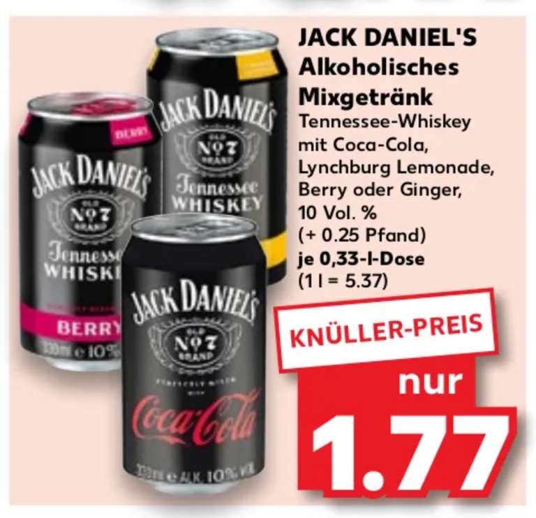Kaufland: Jack Daniel‘s Mixgetränk 0,33 L Dose