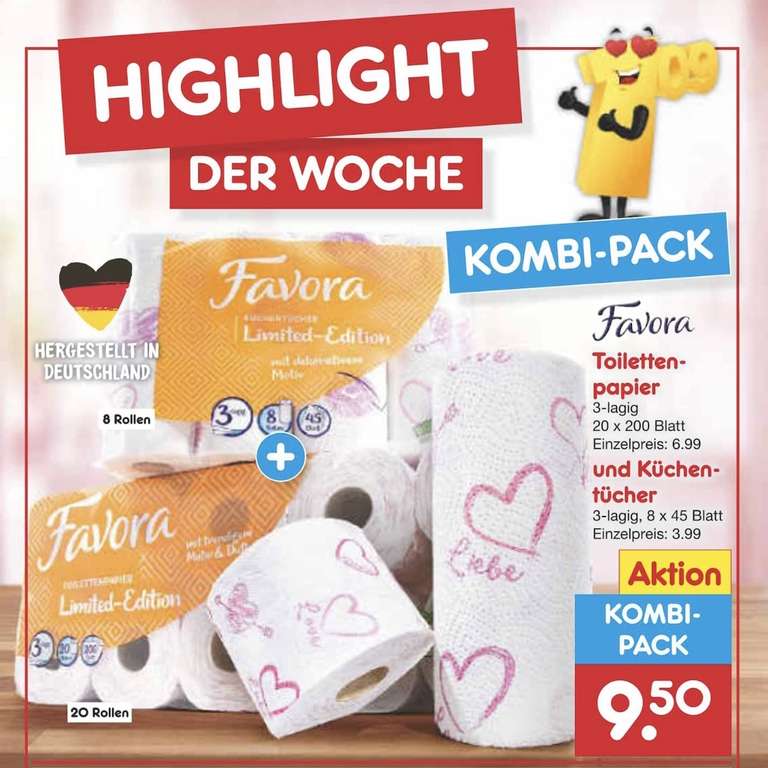 Kombi-Pack: 20 Rollen Toilettenpapier + 8 Rollen Küchentücher für zusammen 9,50€