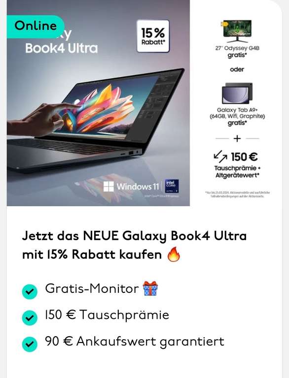 Samsung Galaxy Book 4 Pro/Ultra/360 über Unidays 15% Rabatt + Monitor oder Tablet