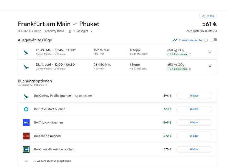 Flüge: ab Frankfurt (FRA) nach Phuket (HKT), Thailand mit Cathay Pacific (CX) inkl. Gepäck, Jan.-Feb., Mai-Okt.'24